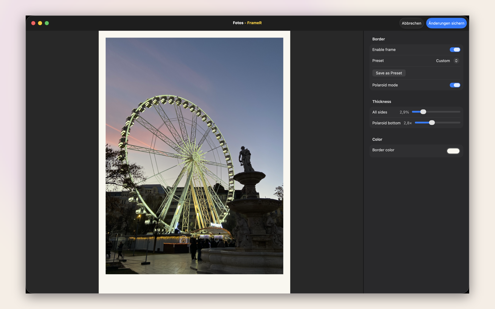 FrameR editor in Photos on Mac, Polaroid mode